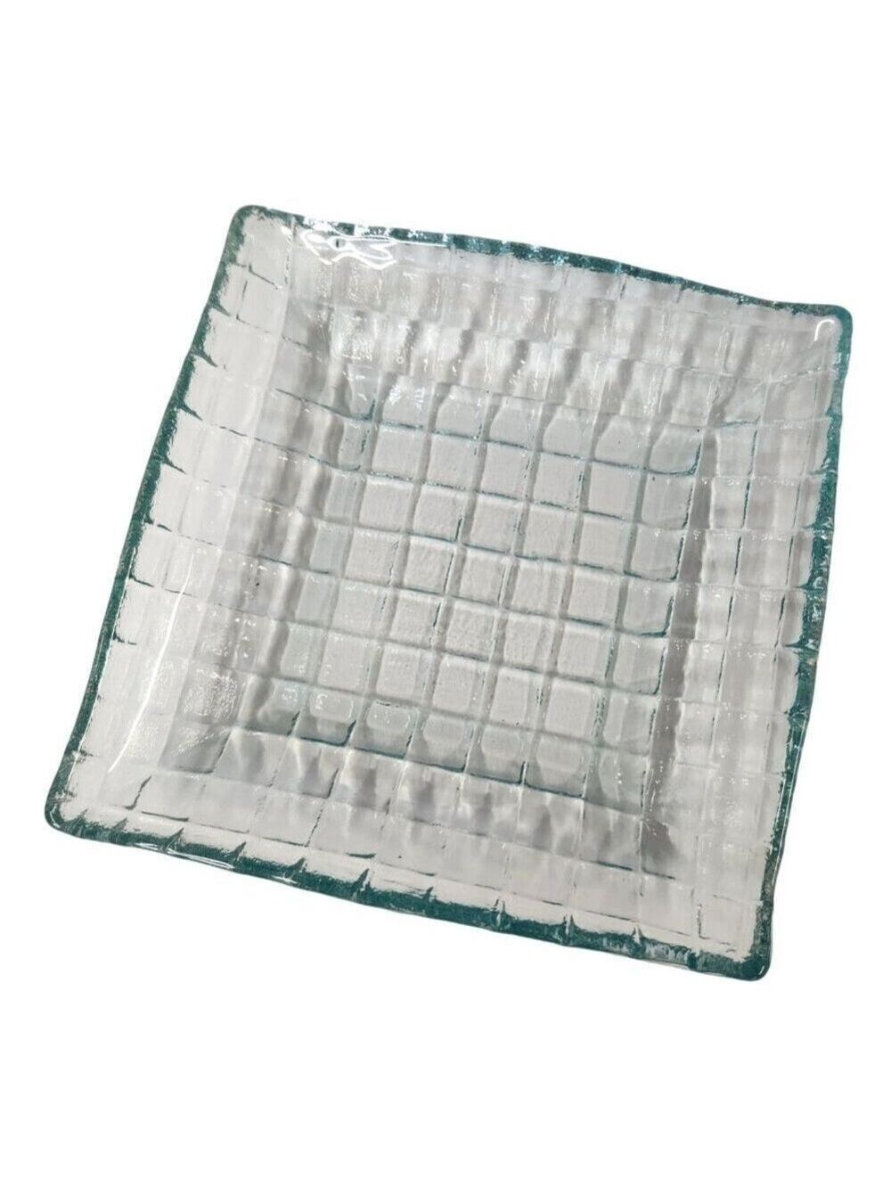 Mid Century Modern Art Glass Tray Grid Pattern Decor for Coffee Table Accent Tra